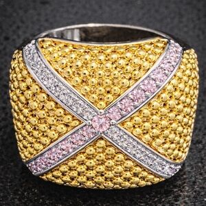 Pink Micro Pave Set Cz ladies jewelry Cocktail statement Gold silver Dome Ring